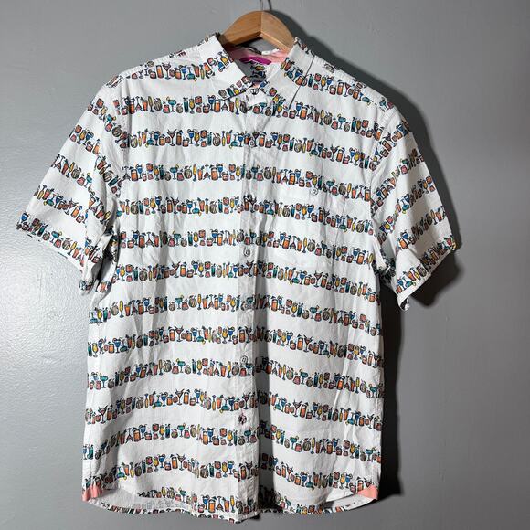 Tommy Bahama Button Shirt L Cocktail Print Short Sleeve Casual Beachwear Summer - Picture 9 of 13